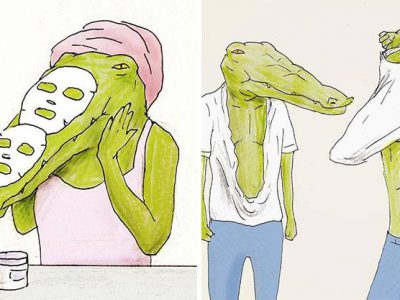 20张脑洞大开「鳄鱼无奈日常」的爆笑插画　安全帽「戴在嘴巴上」超心酸！